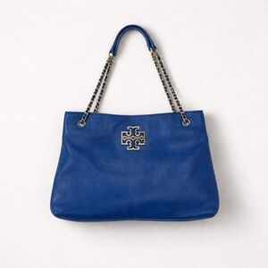 Tory Burch Blue Leather Tote Shoulder Bag
